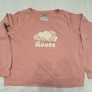 Vintage Roots Pink Logo Crewneck Sweatshirt Size XL Beaver Graphic